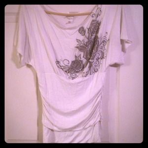 White dressy shirt with glitter roses on front!
