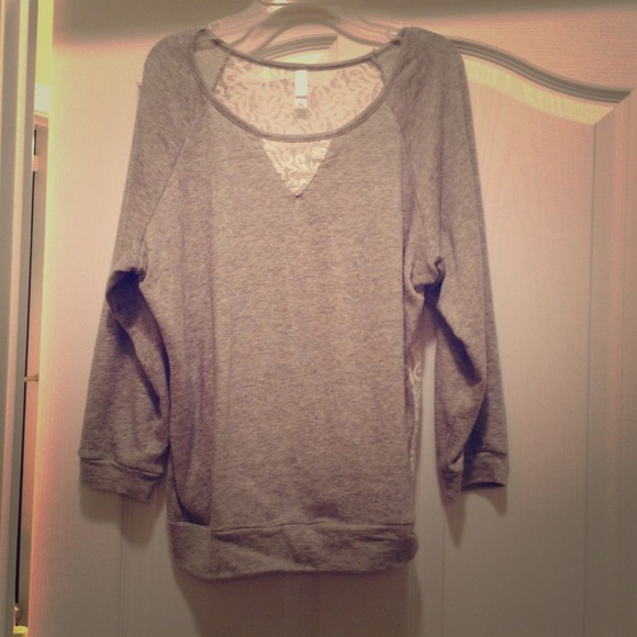 Slouchy, gray, lace back sweatshirt