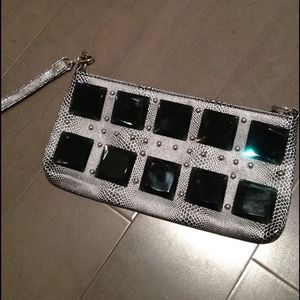 Clutches & Wallets - Jeweled silver wristlet clutch Clutches & Wallets - Jeweled silver wristlet clutch