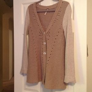 Free People button brown tan sweater small