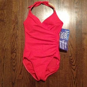Red halter swimsuit