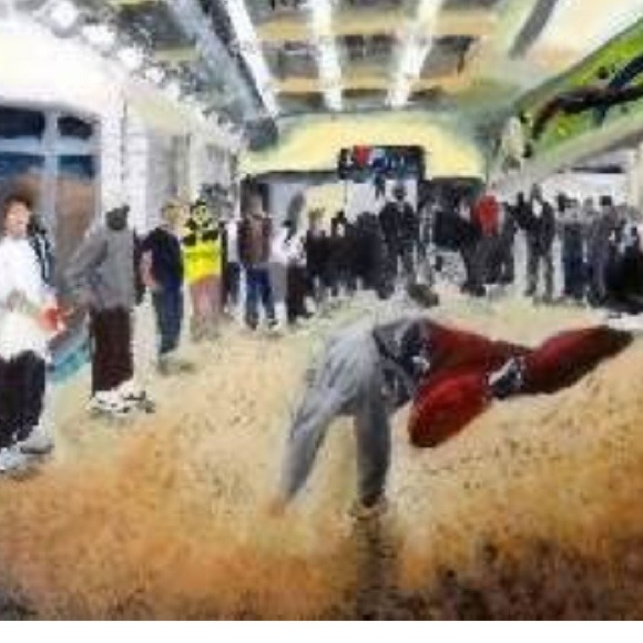 Acrylic painting of dancer in a subway station - Picture 2 of 3