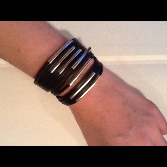Leather and silver bracelet