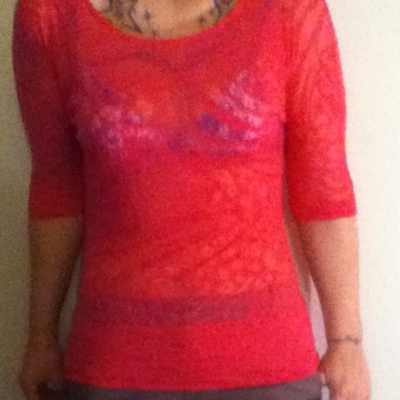 Sheer hot pink 3/4 length top
