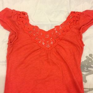 💢SOLD💢Orange/pinkish crotchet shirt