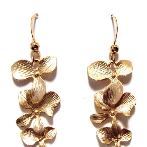 Triple Gold orchid dangling earrings