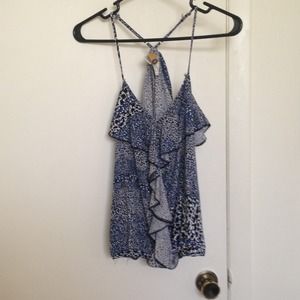printed ruffle crisscross tank