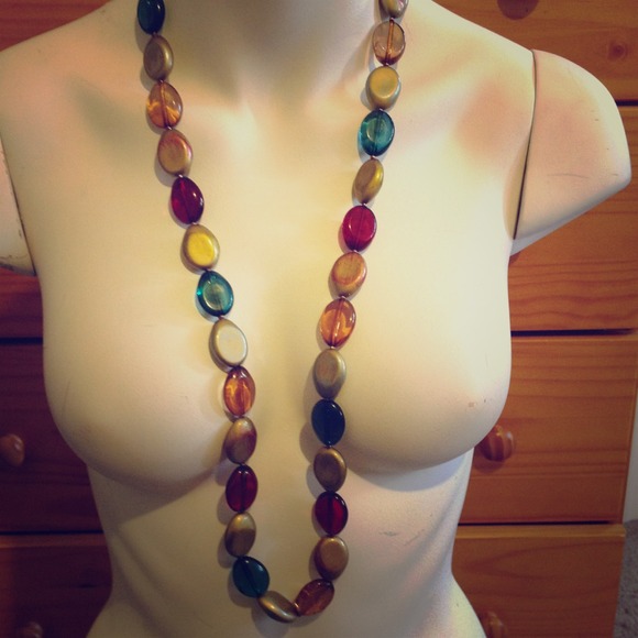 Long multi color bead necklace