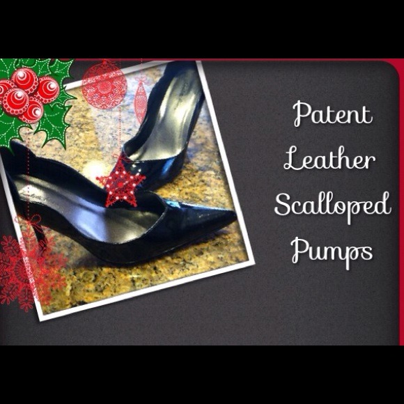 Scalloped edge patent leather pumps