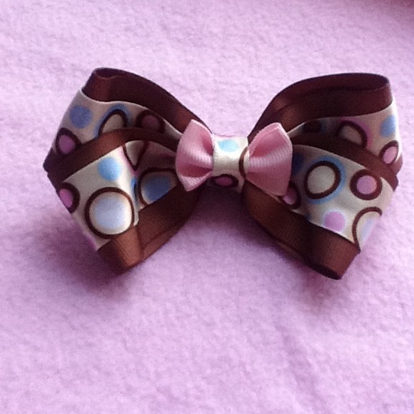 Brown, Pink & Light Blue Bubble Boutique Bow