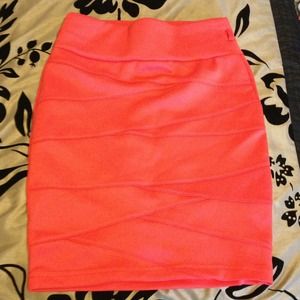 Bright salmon pink pencil skirt