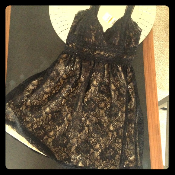 Bar III designer black lace baby doll dress- NEW
