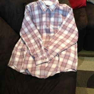 Ladies long sleeve flannel button shirt.