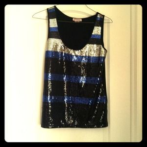 Sparkly silver, blue and black stripped tank
