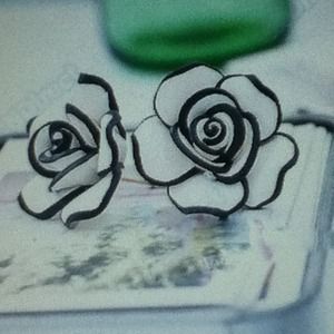 Jewelry - Elegant Black & White Rosé Flower Earrings NEW Jewelry - Elegant Black & White Rosé Flower Earrings NEW