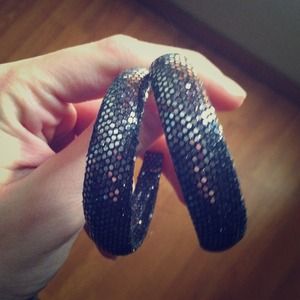 Metallic gray sparkle hoop earrings