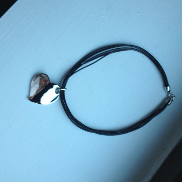 Black leather heart charm necklace