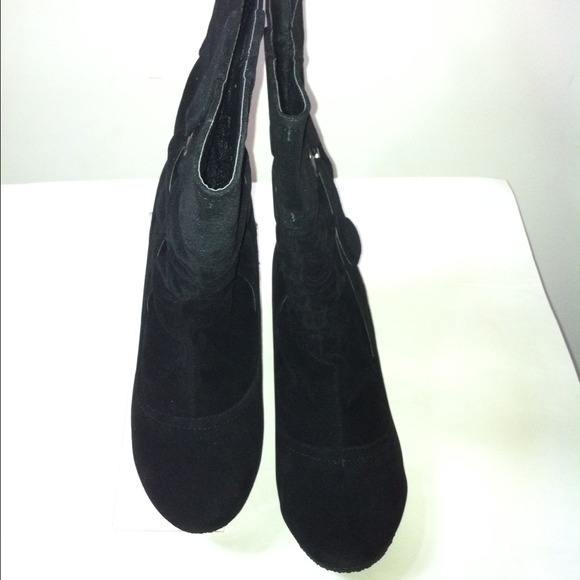 Black faux suede boot. - Picture 2 of 2