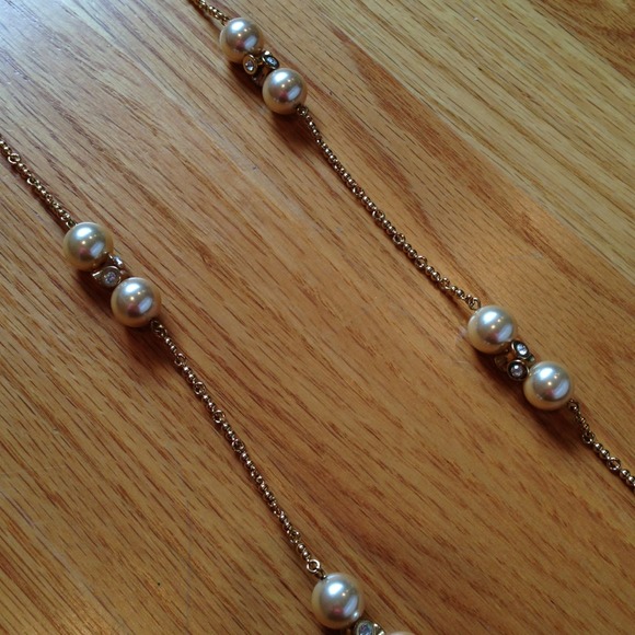 J. Crew pearl rhinestone long layering necklace - Picture 2 of 4