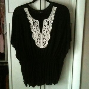 Black Tunic w/ Cream Embroidery
