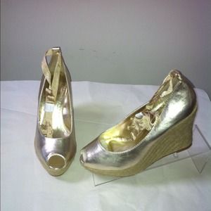 Metallic gold espadrilles. Black Mary Janes