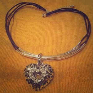 Black heart with fake diamonds necklace.