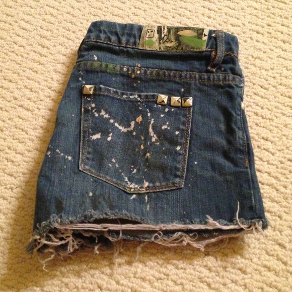 Paint print denim shorts
