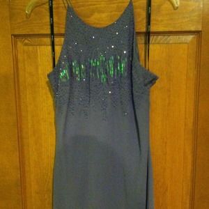 Long purple beaded evening gown