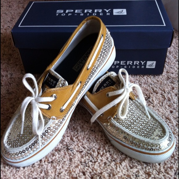 Sperry Top-Sider Bahama Gold Sequin Boat Shoe sz 7