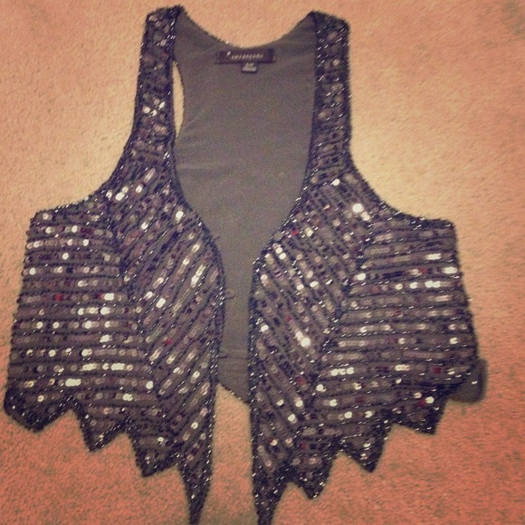Silver and gray sequined vest