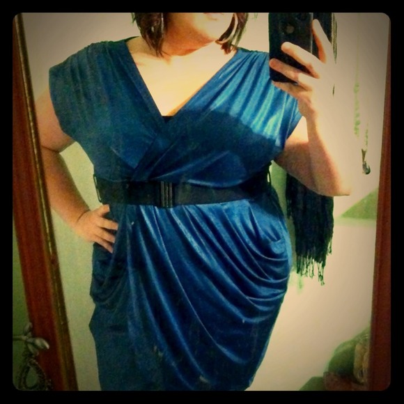 Teal Faux-wrap dress