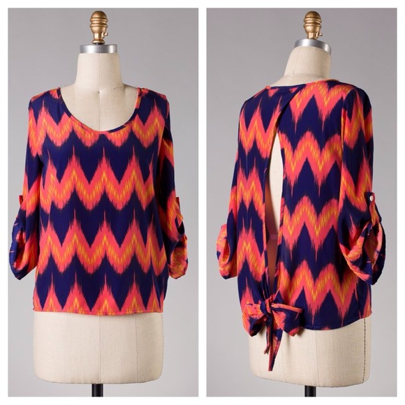 Coral/navy chevron shirt