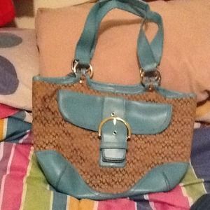 REDUCED Classic Coach purse w/teal!  Little wear!