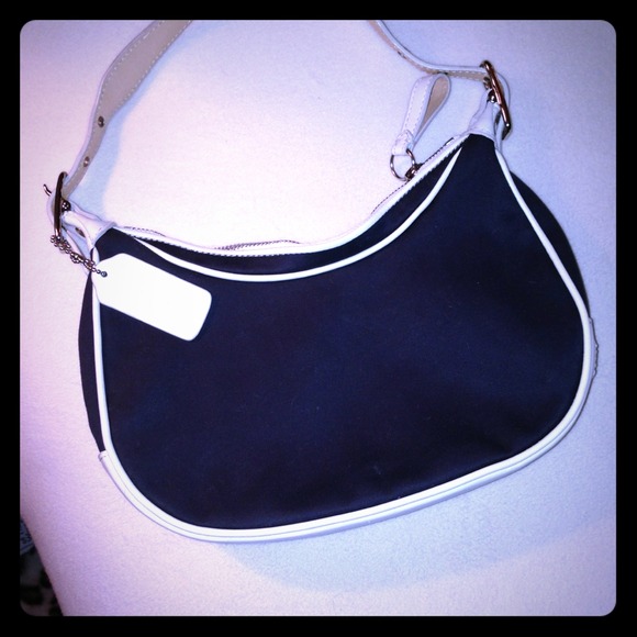 Coach Hobo Handbag - Navy Blue and White Trim