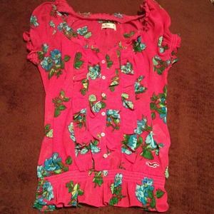 Hollister hot pink floral blouse