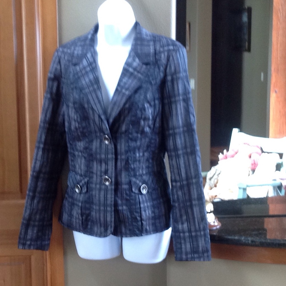 🍃💗Arvida Metallic Charcoal Plaid Blazer