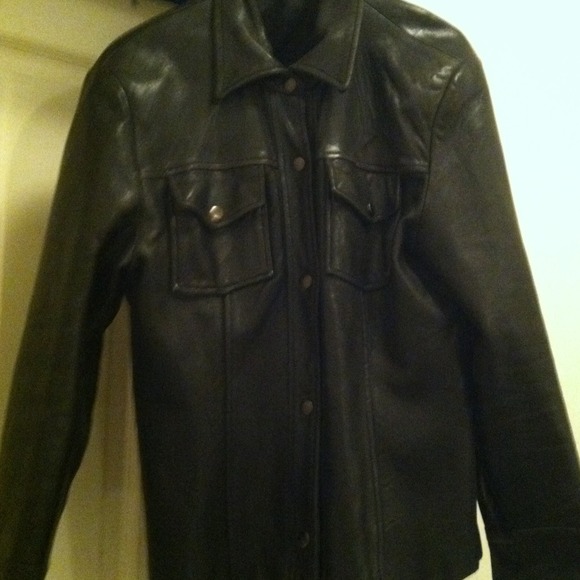 Black, top pocket leather jacket