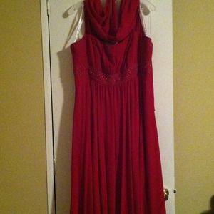 Red spaghetti strap bridesmaid/prom dress.