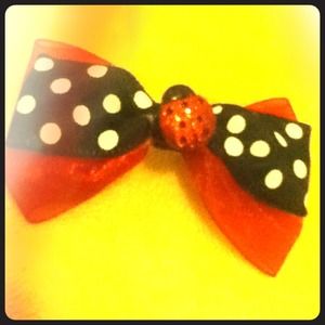 Black white and red hair bow with glitter ladybug