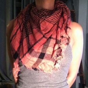 Super soft cotton salmon colored plaid scarf