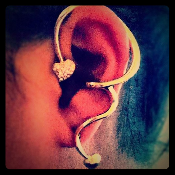 SOLD Gold heart hook earring