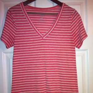 Cranberry/white striped v-neck tee SOLD