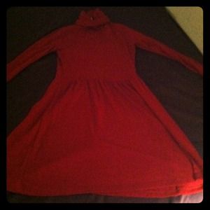 Red sweater dress with turtle neck