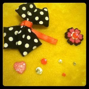 Black white and pink polkadot bow