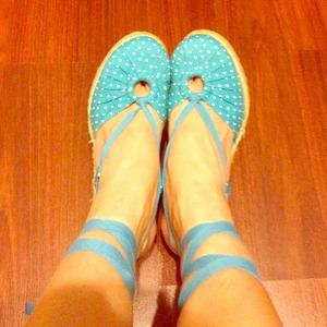 "Tommy Girl" ankle wrap wedge shoes