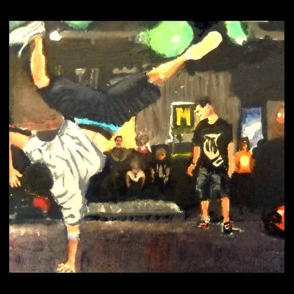 12" x 14" acrylic painting of a dancer in a battle