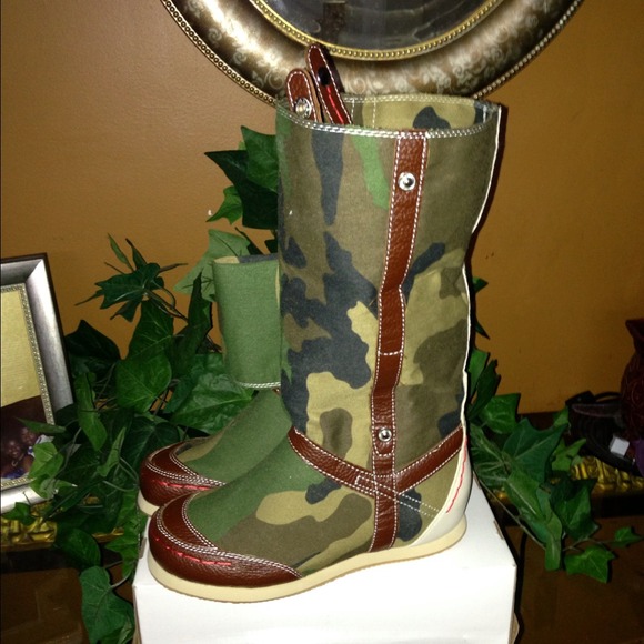 Canvas Army print boots - Picture 1 of 3