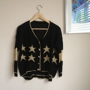 Golden star black loose cardigan sweater