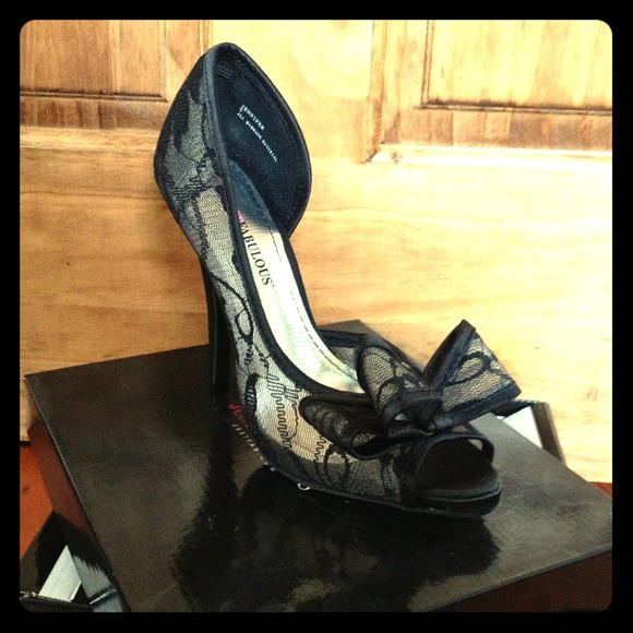 Sheer lace black peep toe heels