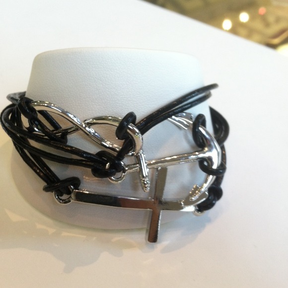 Jewelry - Black bracelet w  cross, infinity & anchor